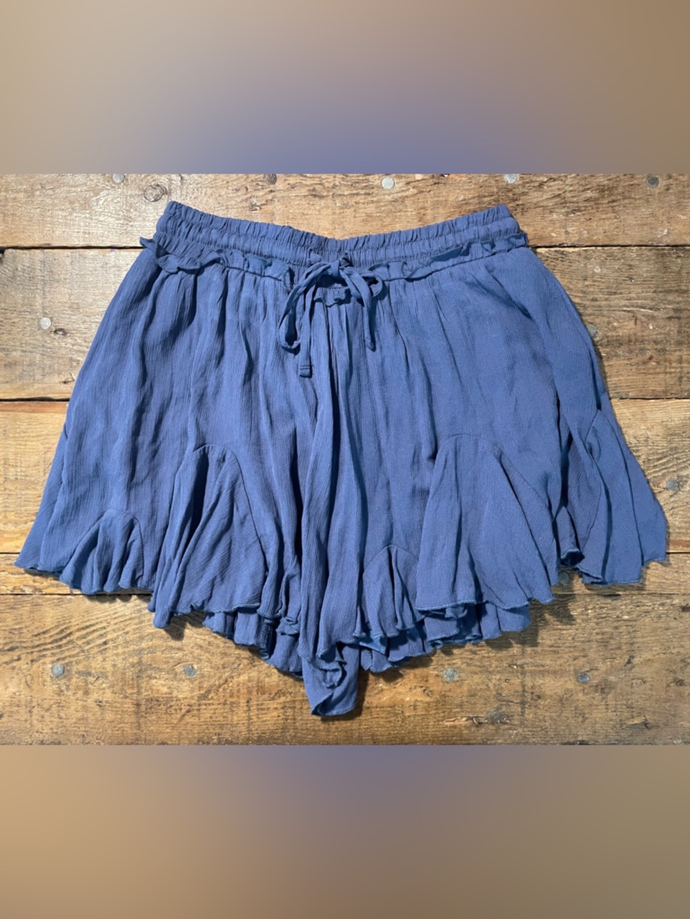 URBAN Romantics Navy Blue Flowing Ruffle Shorts